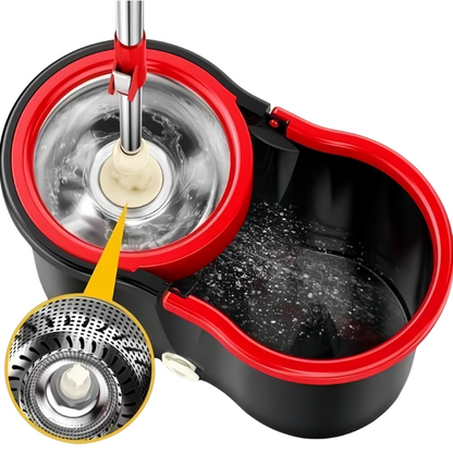 (Black & Red) Spin Mop and Bucket