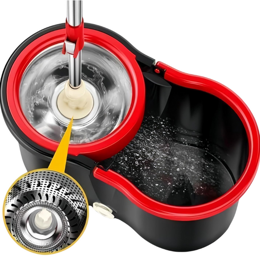 (Black & Red) Spin Mop and Bucket
