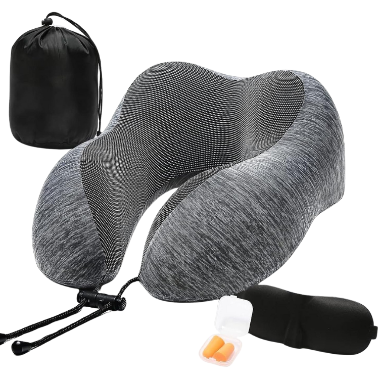 Charcoal Travel Pillow with 3D Eye Masks, Earplugs, and Luxury Bag