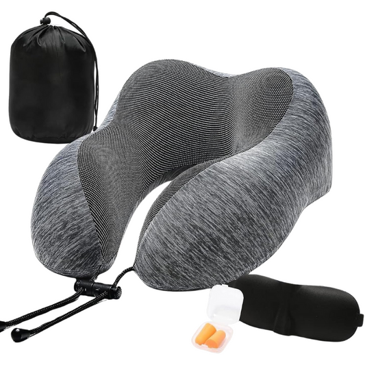 Charcoal Travel Pillow with 3D Eye Masks, Earplugs, and Luxury Bag