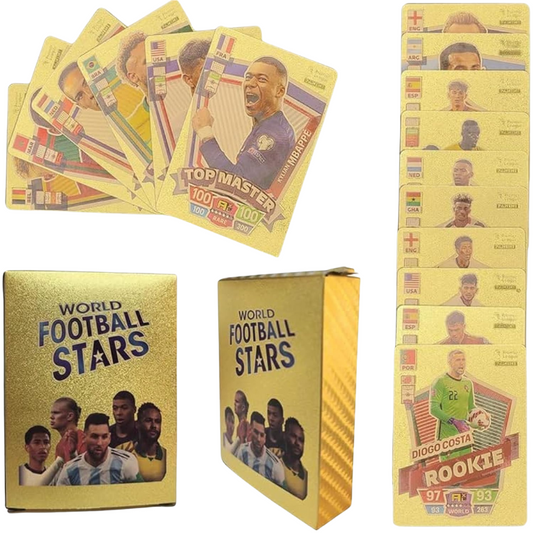 Football Star Cards Deck Box,Collection Pack of 55 Stickers (Gold)