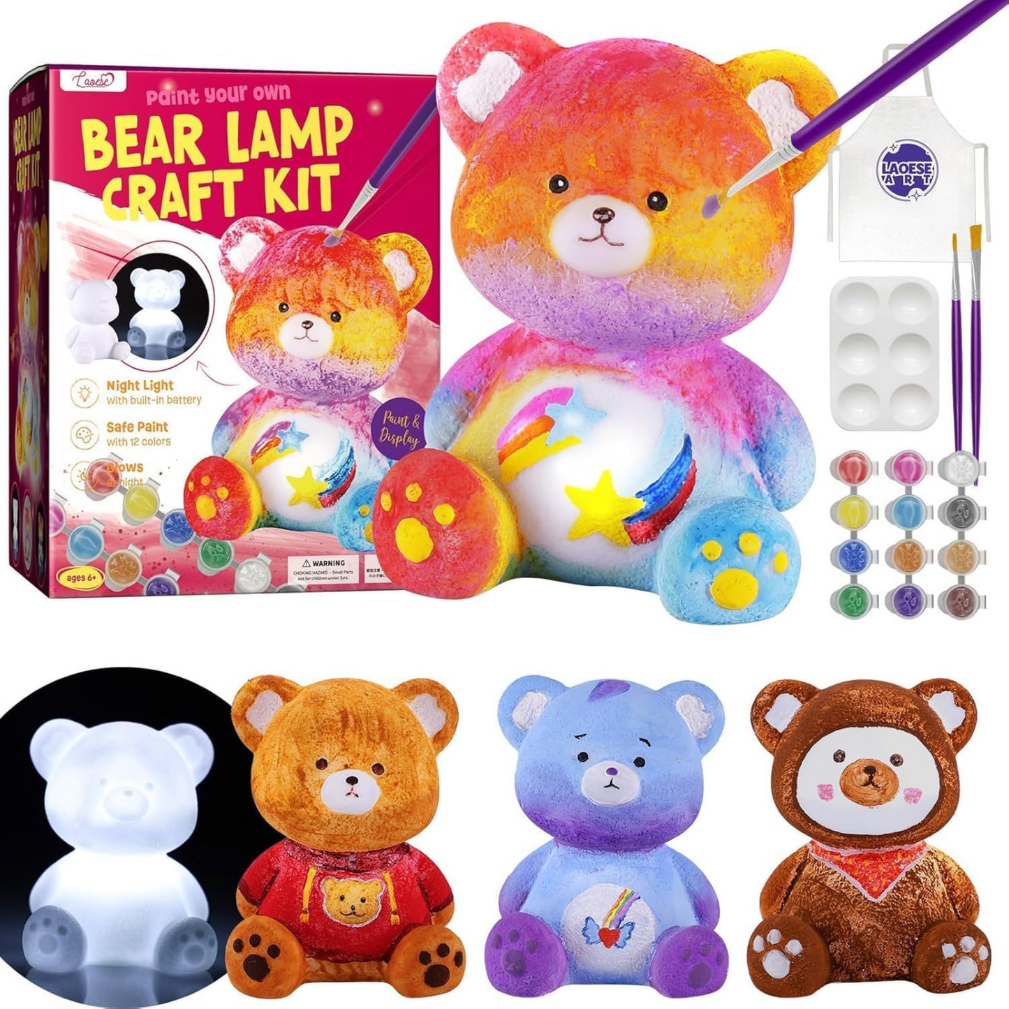 Painting Kit for kids,Bear Lamp DIY Arts & Crafts for Kids