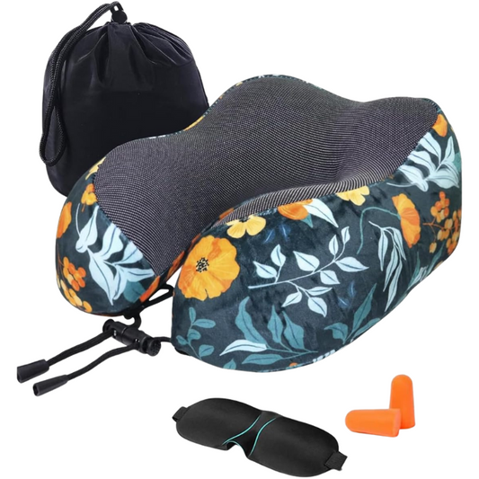 Floral Travel Pillow with 3D Eye Masks, Earplugs, and Luxury Bag