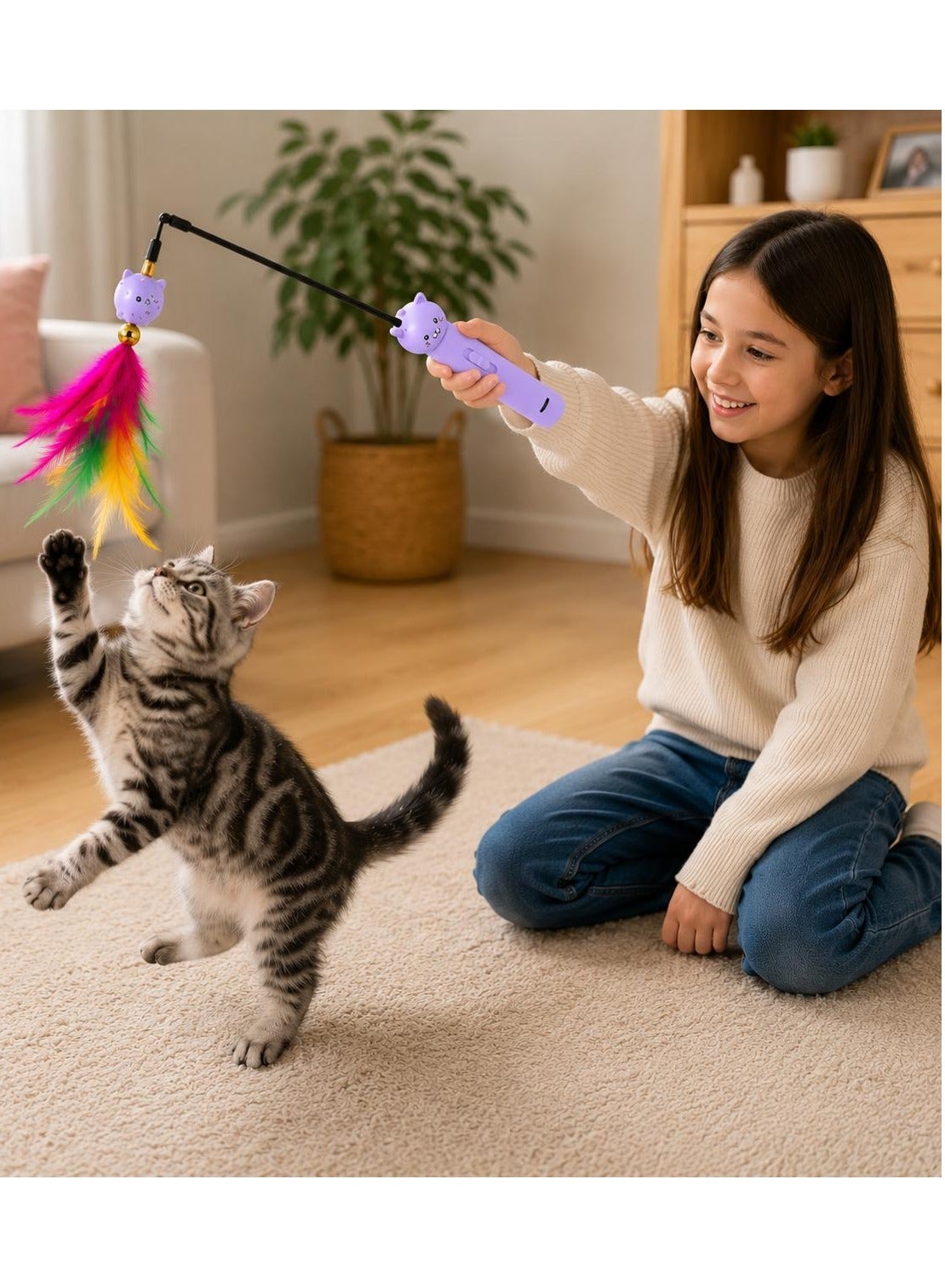 Interactive Cat Wand Toy with Feather and Bell