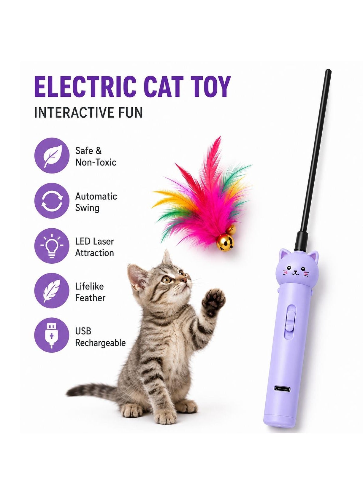 Interactive Cat Wand Toy with Feather and Bell