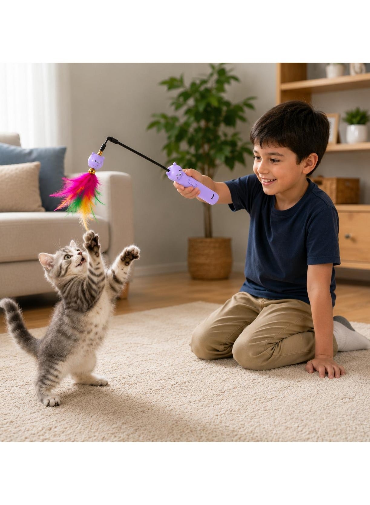Interactive Cat Wand Toy with Feather and Bell