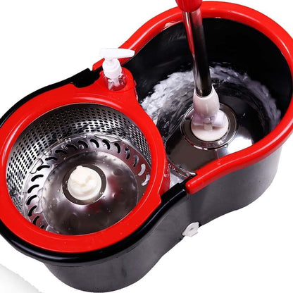 (Black & Red) Spin Mop and Bucket