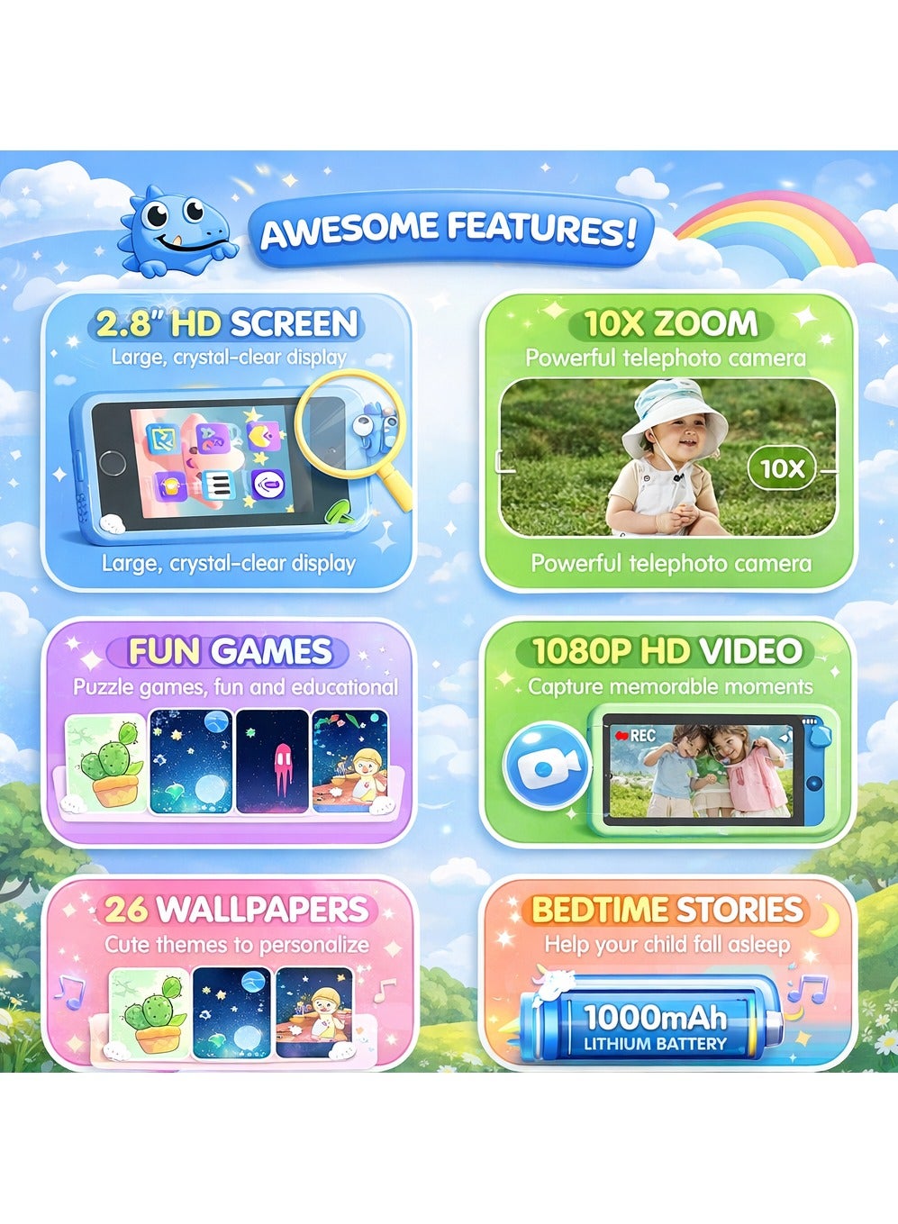 Maanys dinosaur kids smart phone learning features