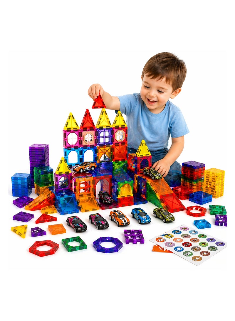 Maanys Magnetic Tiles with Cars 68 Piece Building Set