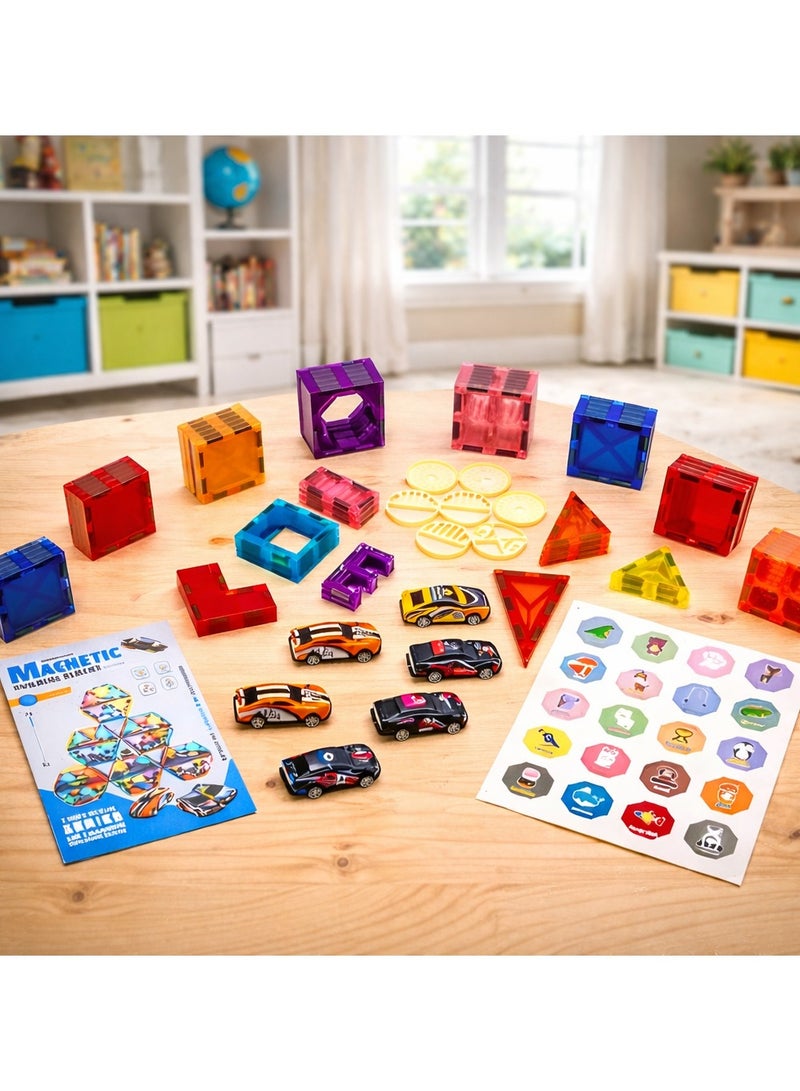 Maanys Magnetic Tiles with Cars 68 Piece Building Set