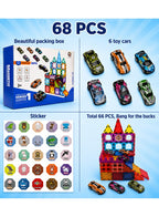 Maanys Magnetic Tiles with Cars 68 Piece Building Set