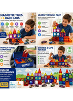 Maanys Magnetic Tiles with Cars 68 Piece Building Set
