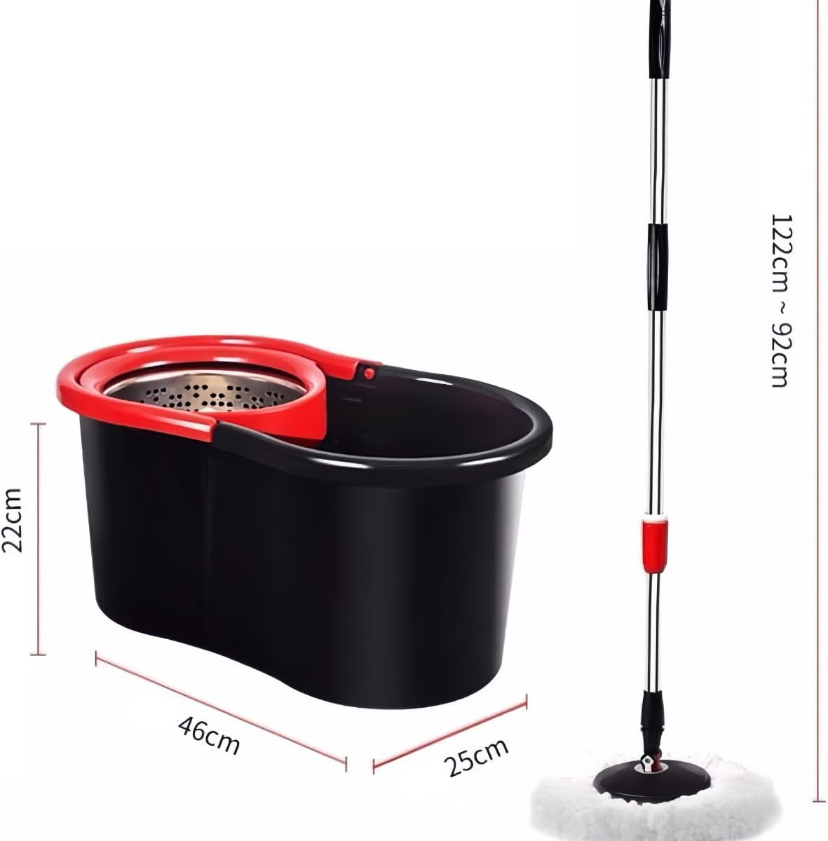 (Black & Red) Spin Mop and Bucket
