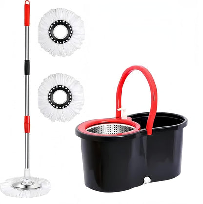 (Black & Red) Spin Mop and Bucket